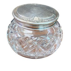 Antique Sterling Silver Cut Crystal Covered Vanity Jar (A5093)